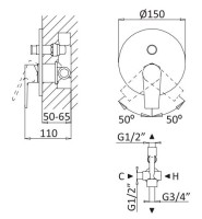 Встраиваемый смеситель для душа CEZARES NAUTIC-VDIM-SR