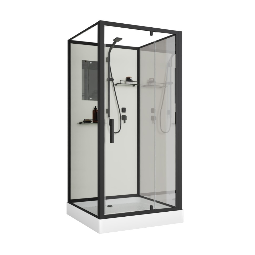 Душевая кабина Niagara Standart ST90/15Q/BL/BK (90х90х200) квадрат,поддон 15см,распашная,проф.черный,без крыши,3 места