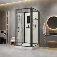Душевая кабина Niagara Standart ST90/15Q/BL/BK (90х90х200) квадрат,поддон 15см,распашная,проф.черный,без крыши,3 места