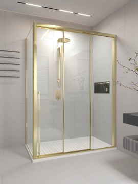 Душевой угол раздвижной Veconi Premium Ptato 300 SP G-R, 1000х1000x2000, золото брашированный, стекло прозрачное