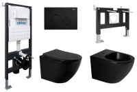 Комплект ABBER унитаз AC1100MB черный матовый с инсталляцией AC0105 и кнопкой AC0121MB, биде AC1150MB с инсталляцией AC0101P