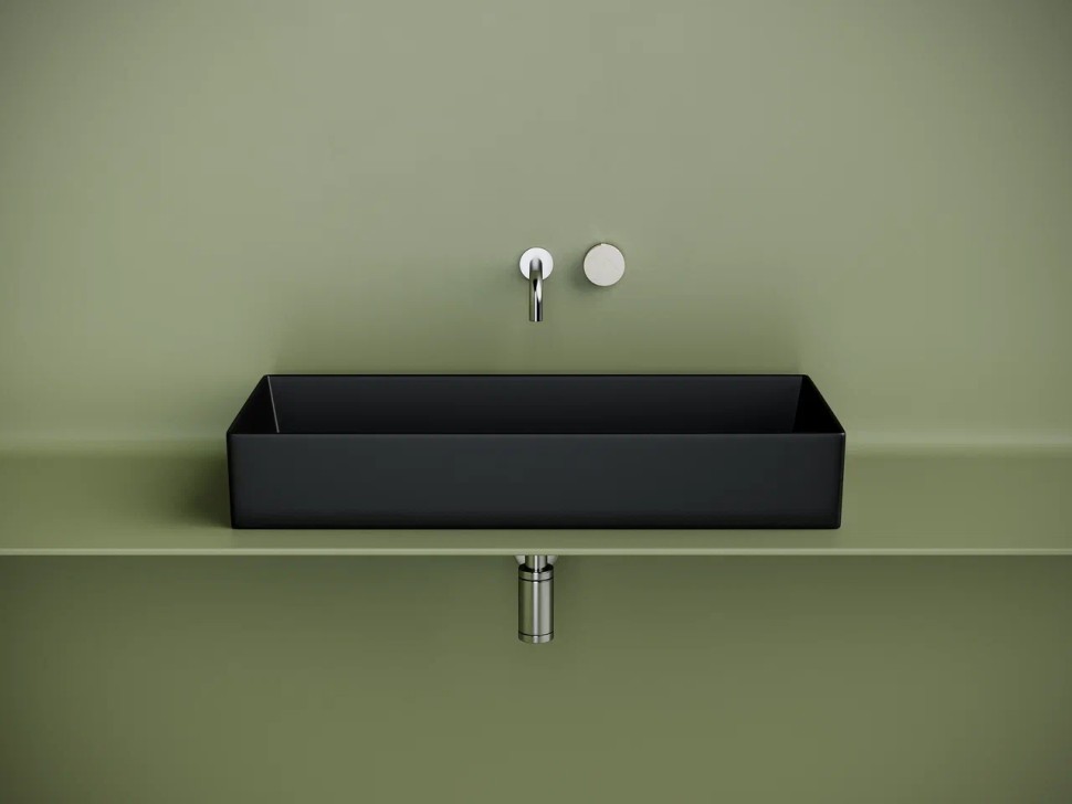 Раковина накладная прямоугольная 801x361x130, цвет черный матовый