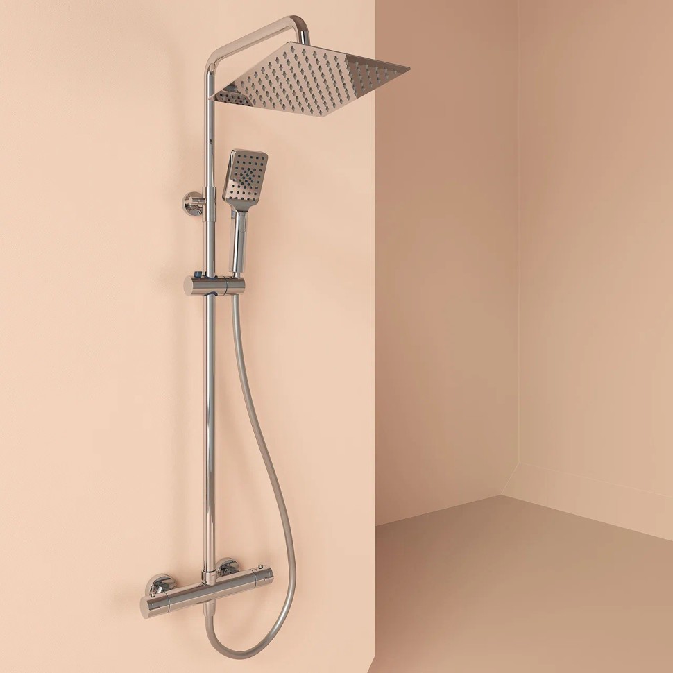 Душевая стойка SANCOS KANEDO с термостатом с верхним душем 248x248 мм ручным душем 110 мм 4 режима хром SC7100CH