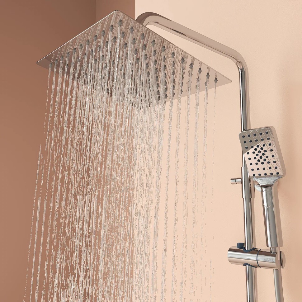 Душевая стойка SANCOS KANEDO с термостатом с верхним душем 248x248 мм ручным душем 110 мм 4 режима хром SC7100CH