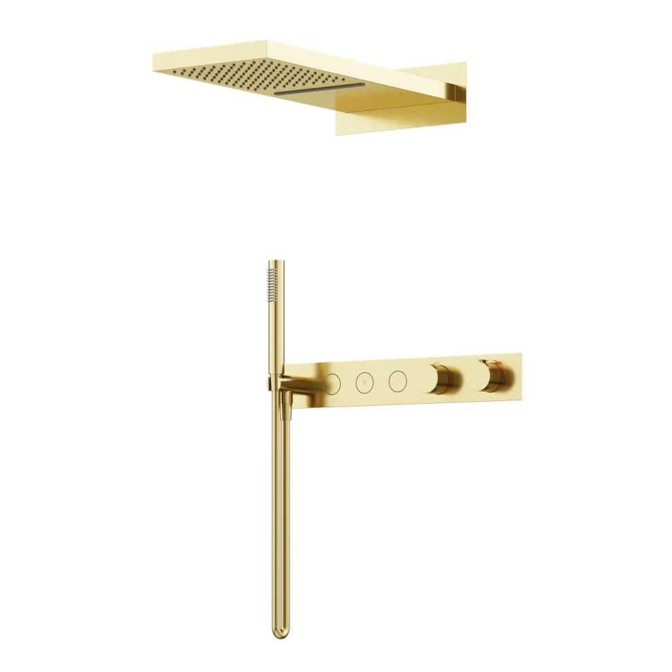 Душевой комплект с термостатом SANCOS Linn, с внутренней частью, брашированное золото, PVD покрытие, арт. SC9023BG
