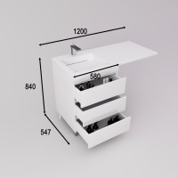 Тумба напольная STYLELINE "Даллас ЛЕОН 120" (3 ящ.) Люкс белая, PLUS с раковиной ESTETUS ЛЕОН 1200*549 левый