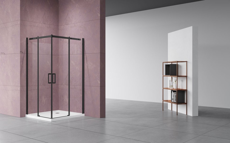 Душевой уголок Dice VSS-4D100CLB, 1000*1000, черный, стекло прозрачное