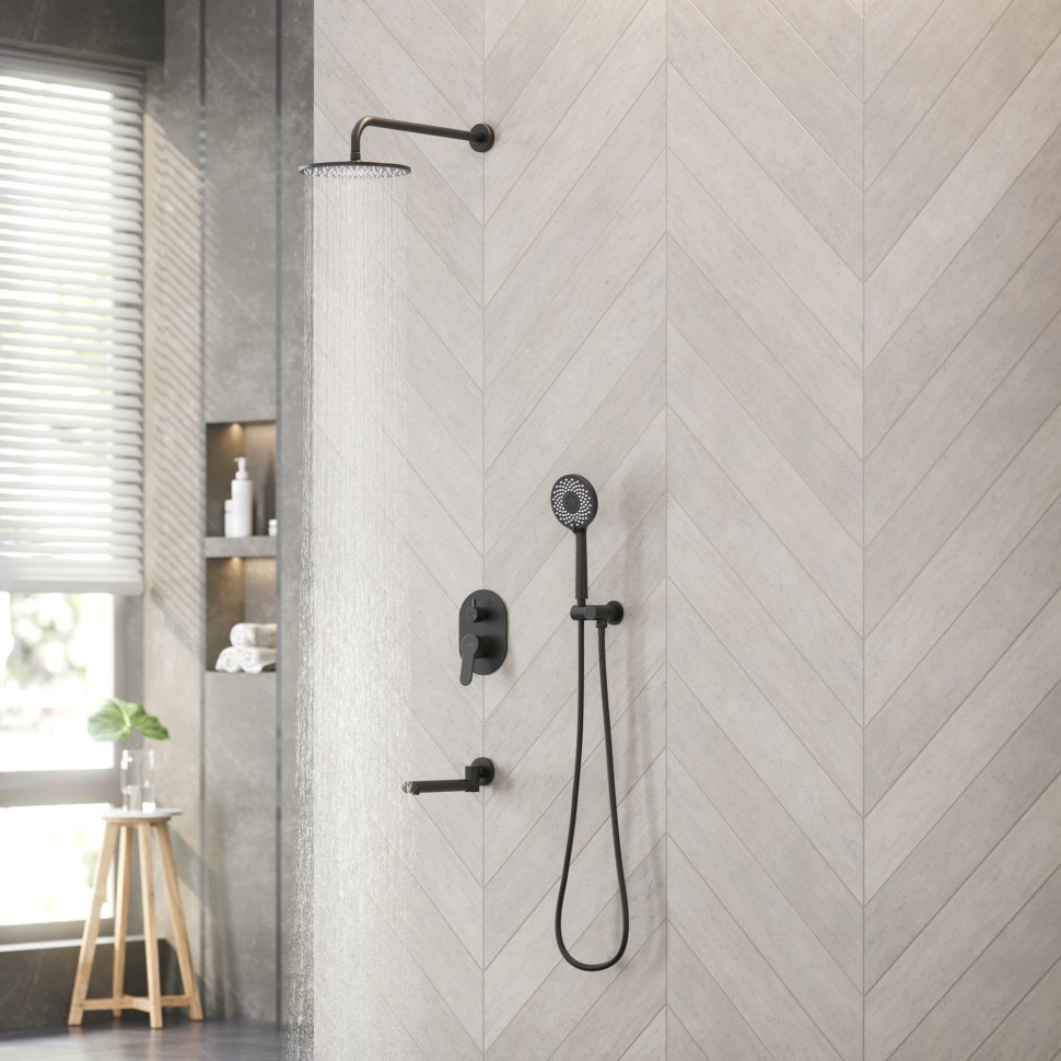 Душевой комплект BERGES NARDIS 3R, поворотный излив, черный матовый