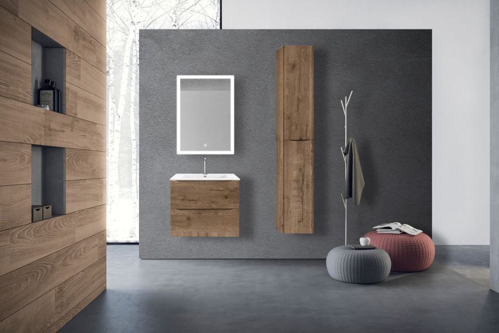 База под керамическую раковину Mia 600 подвесная, 2 выкатных ящика soft close, V.Oak