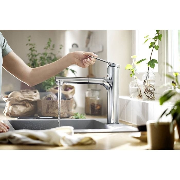 Смеситель Hansgrohe Zesis для кухни, 1 отверстие, с вытяжным душем, sВох litе, цвет: хром 74804000