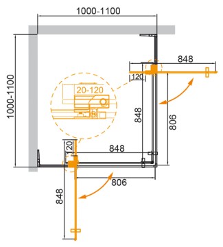 Душевой уголок CEZARES SLIDER-A-2-100/110-BR-GM