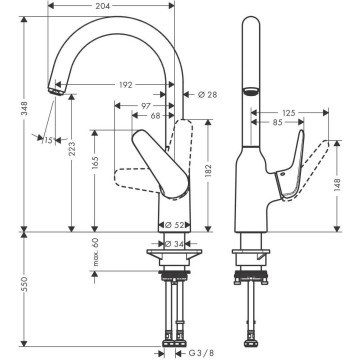 Смеситель для кухни Hansgrohe Focus M42, 1jet 71802000, хром
