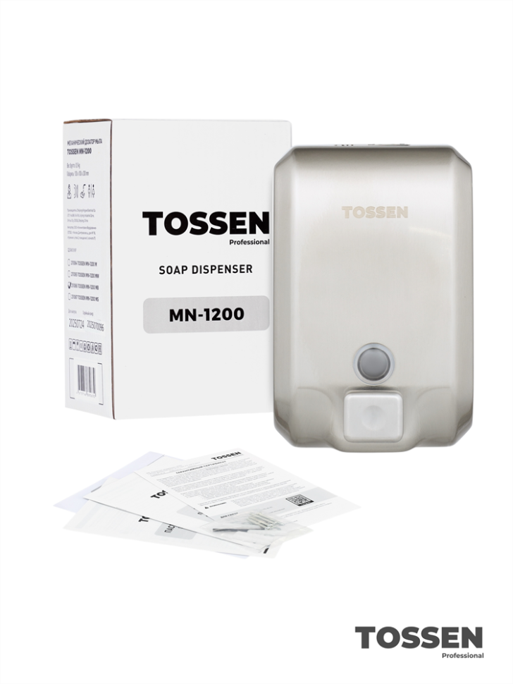TOSSEN MN-1200 M - механический диспенсер жидкого мыла (коллекция «Матовая сталь»)