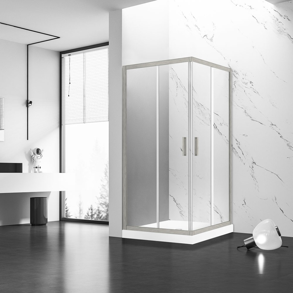 Душевой угол Veconi Rovigo RV-83, 1000х800х1950, никель брашинг, прозрачное стекло