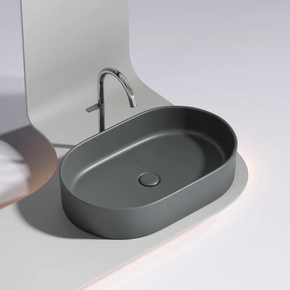 Умывальник чаша накладная овальная (цвет Темный Антрацит Матовый) Element 608x385x122мм