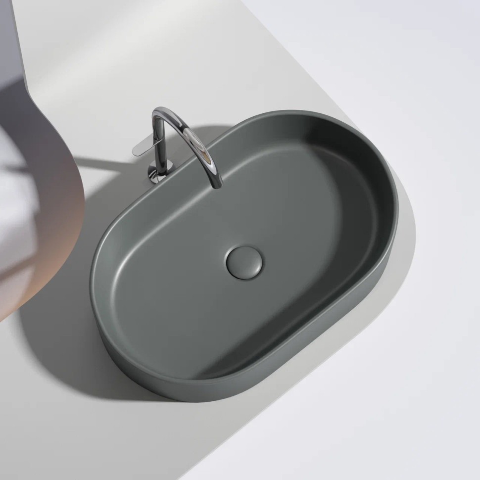Умывальник чаша накладная овальная (цвет Темный Антрацит Матовый) Element 608x385x122мм