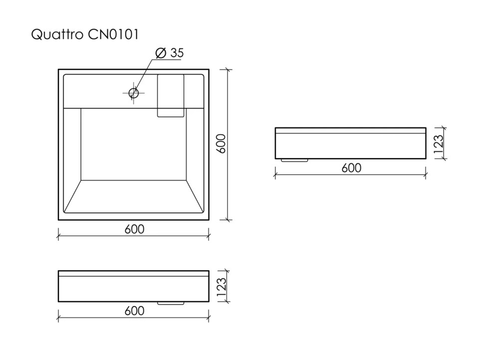 Раковина над стиральной машиной CERAMICANOVA Quattro 600x600x123 мм, с кронштейнами, белый, арт. CN0101