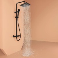 Душевая стойка SANCOS KANEDO с термостатом с верхним душем 248x248 мм ручным душем 110 мм 4 режима черный матовый SC7100MB