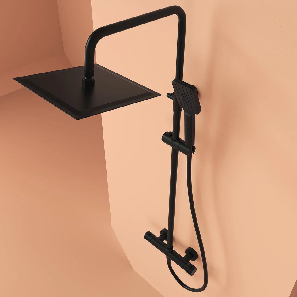 Душевая стойка SANCOS KANEDO с термостатом с верхним душем 248x248 мм ручным душем 110 мм 4 режима черный матовый SC7100MB