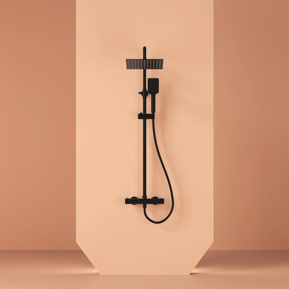 Душевая стойка SANCOS KANEDO с термостатом с верхним душем 248x248 мм ручным душем 110 мм 4 режима черный матовый SC7100MB