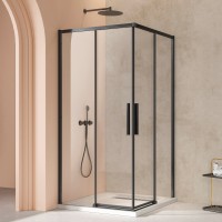 Душевой уголок Слим 8мм (Slim 8mm) VSS-4SL100CLB, 1000*1000, черный матовый, стекло прозрачное