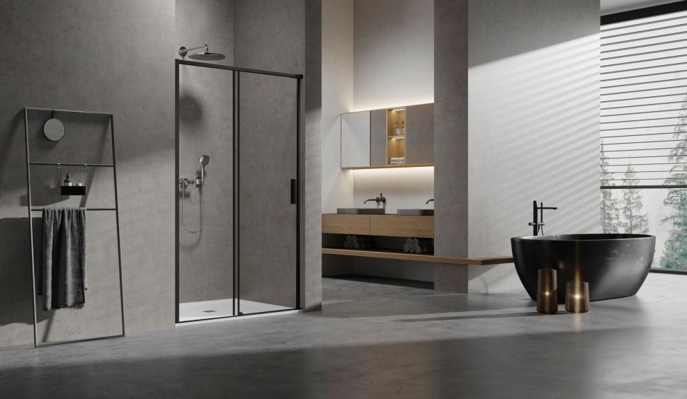 Душевая дверь Slim VDS-6SL120CLB, 1200, черный, стекло прозрачное