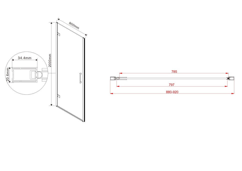 Душевая дверь Flex VDP-1F900CG, 900, хром, стекло тонированное