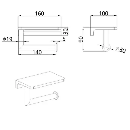 AQM7209MB Trento Держатель туалетной бумаги с полкой, черный матовый
