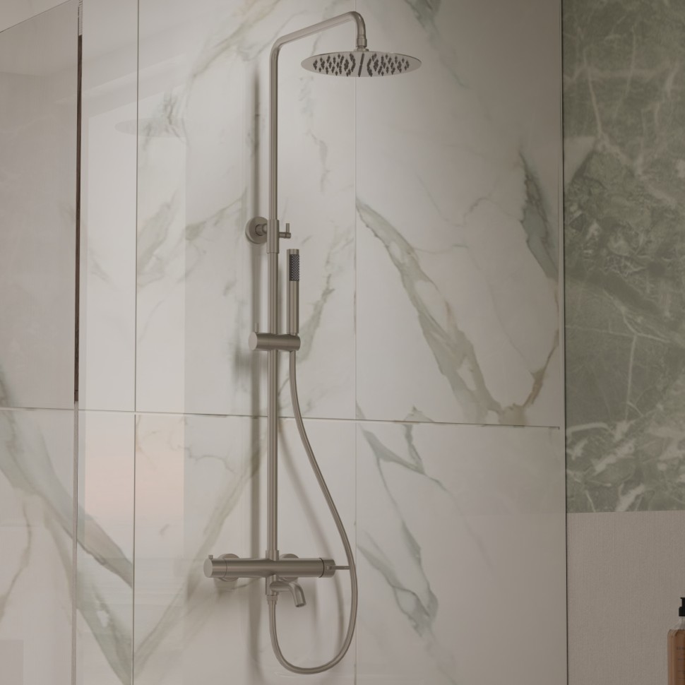 Душевая стойка Villa VSFS-1VL1BN с изливом, 25см верх. душ из нерж. стали, брашированный никель