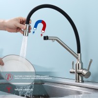 Смеситель Raglo для кухни со съемным гибким изливом, с магнитным фиксатором излива, с подключением фильтра питьевой воды R81.62.05 Сатин