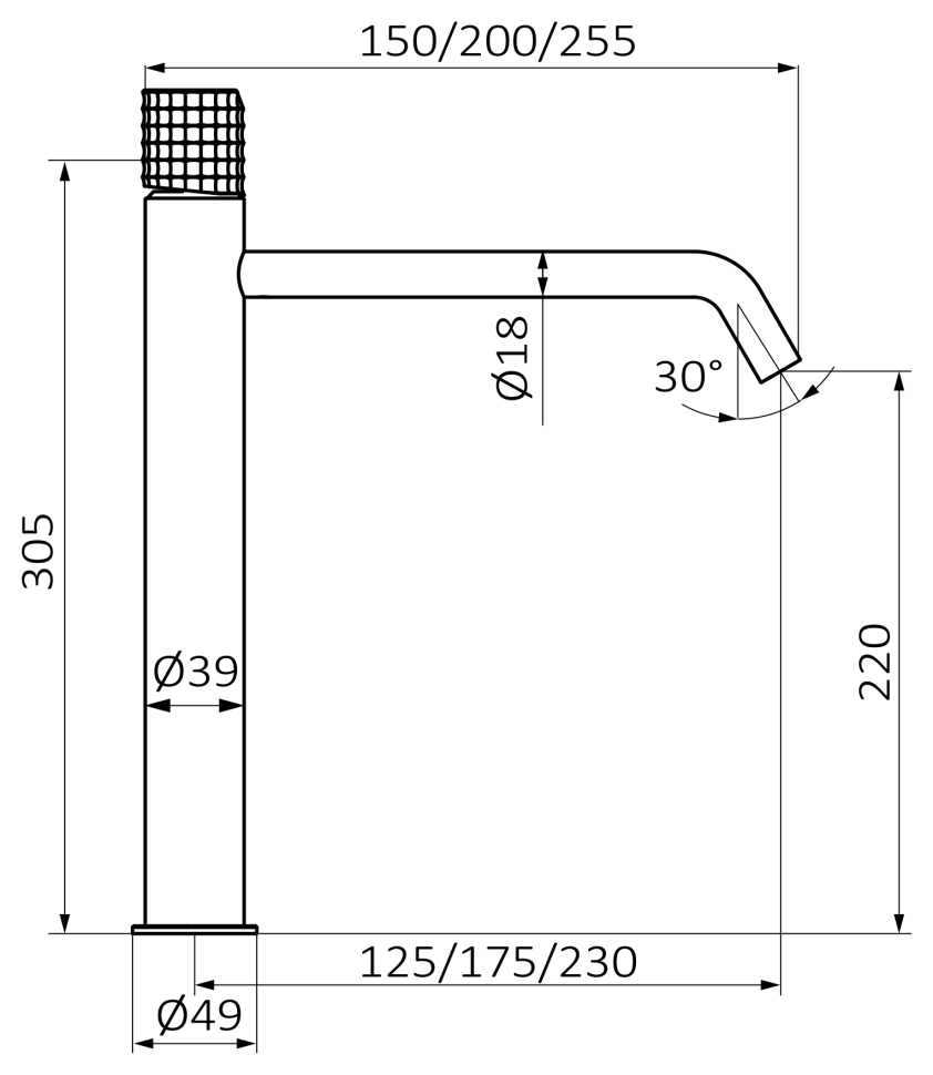 Смеситель для раковины GRB AURA XXL 75550750, хром