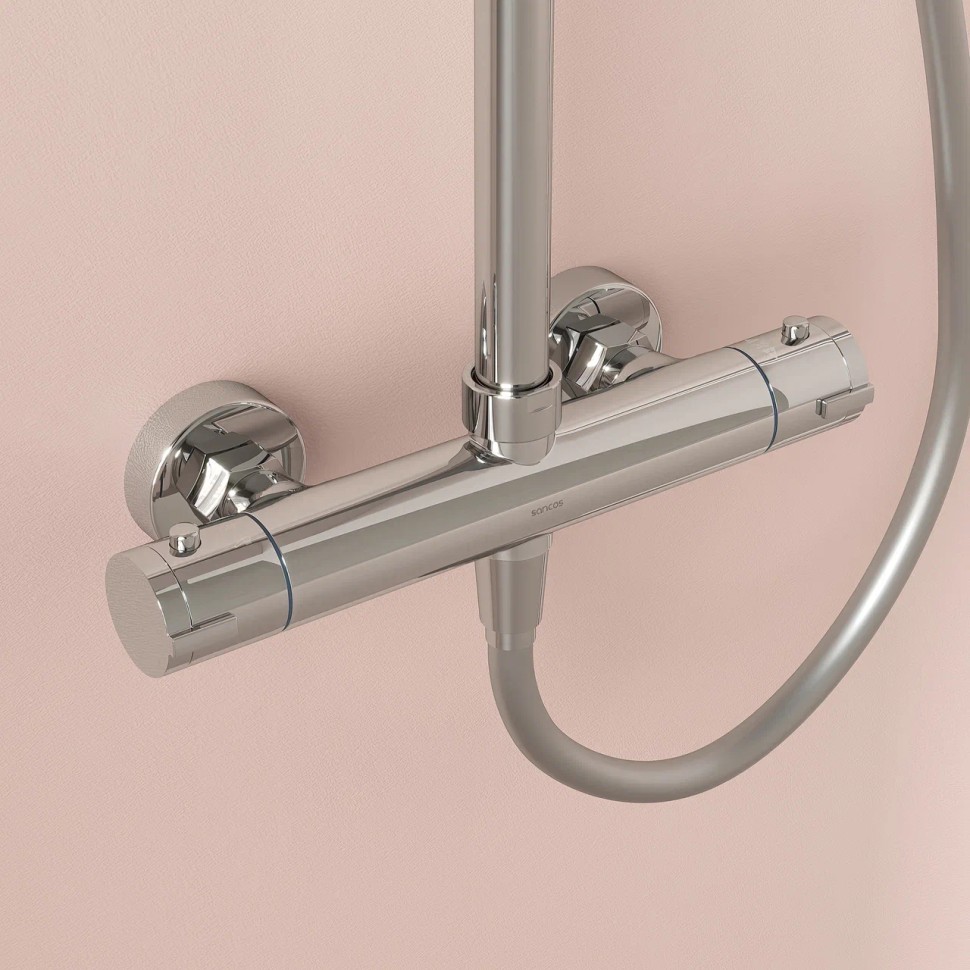 Душевая стойка SANCOS KANEDO с термостатом с верхним душем Ø245 мм, ручным душ Ø120 мм, 4 режима хром SC7200CH