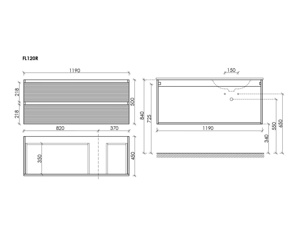 Тумба подвесная SANCOS Folk правая 1190х445х500, c двумя ящиками оснащенными доводчиками, Капучино, арт.FL120RCP