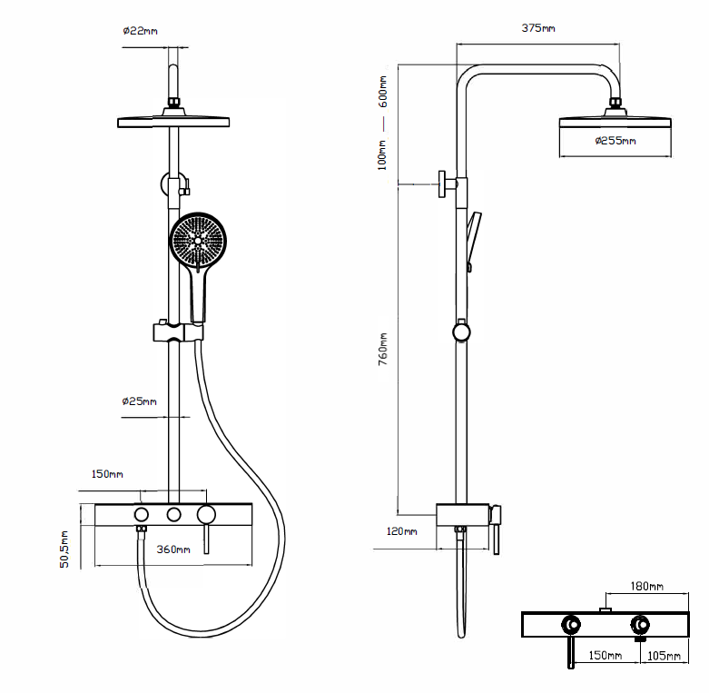 Душевая стойка VSFS-402MB, черный матовый
