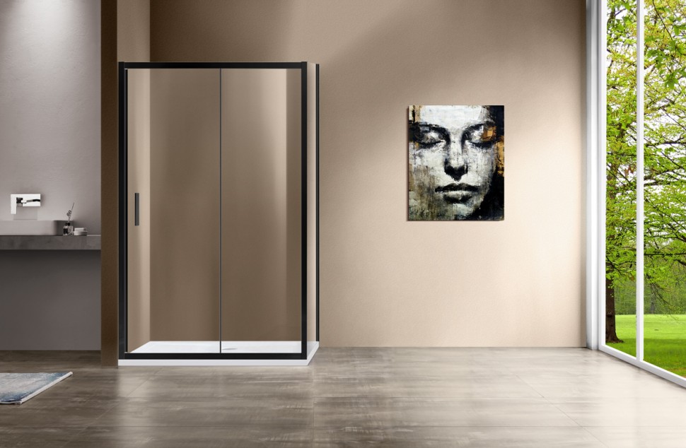 Душевой уголок Garda VSR-1G9014CLB, 1400*900, черный, стекло прозрачное