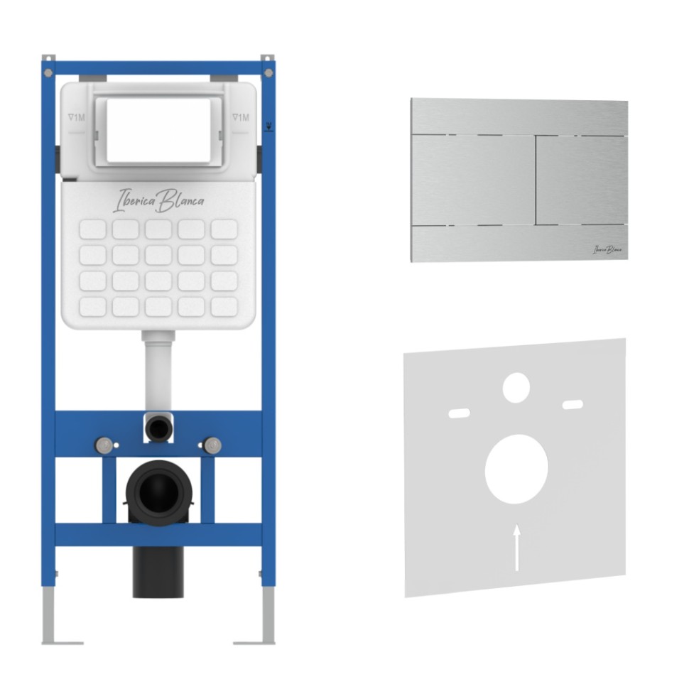 Комплект 2в1 IBERICA BLANCA инсталляция SILENCIO, кнопка смыва INOX-R хром матовый (IB001.015.01)