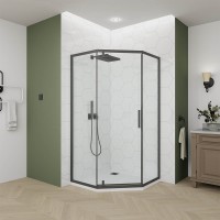 Душевой угол Veconi Ottimo P10 B, 800x800x1900, черный матовый, стекло прозрачное