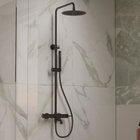 Душевая стойка Villa VSFS-1VL1MB с изливом, 25см верх. душ из нерж. стали, черный