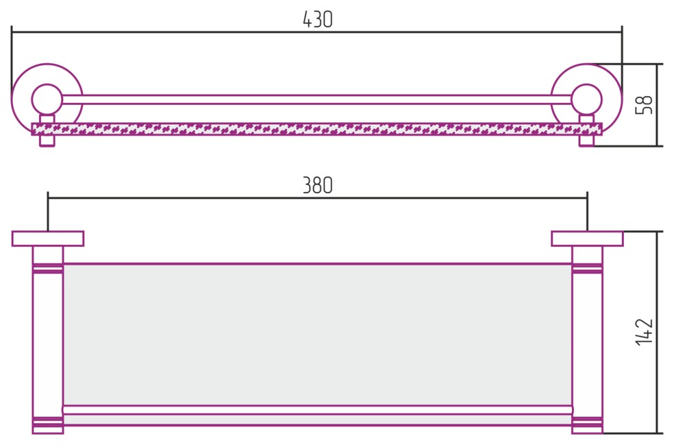 Полка Каньон стеклянная с ограничителем / L 400