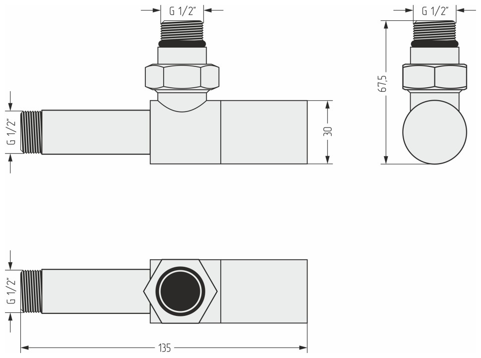 Вентиль угловой цилиндр (G 1/2" НР х G 1/2" НР)