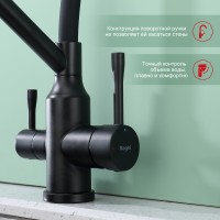 Смеситель Raglo для кухни со съемным гибким изливом, с магнитным фиксатором излива, с подключением фильтра питьевой воды R81.62.06 Черный