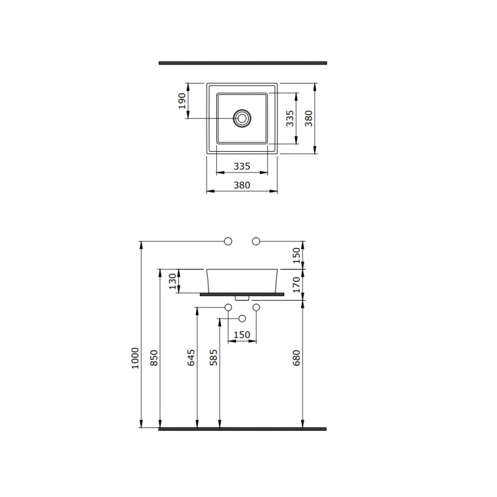Раковина BERGES Mascon накладная, 38х38 см, без отверстия под смеситель
