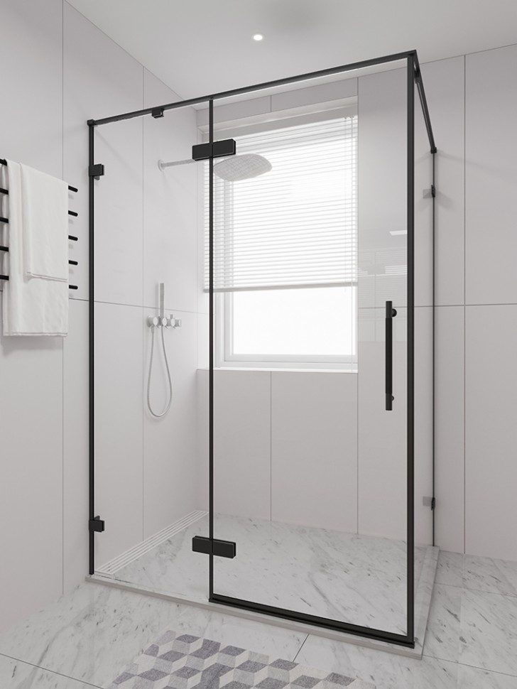 Душевой угол распашной Veconi Premium Alassio SP B, 1300х900x2000, черный матовый, стекло прозрачное осветленное