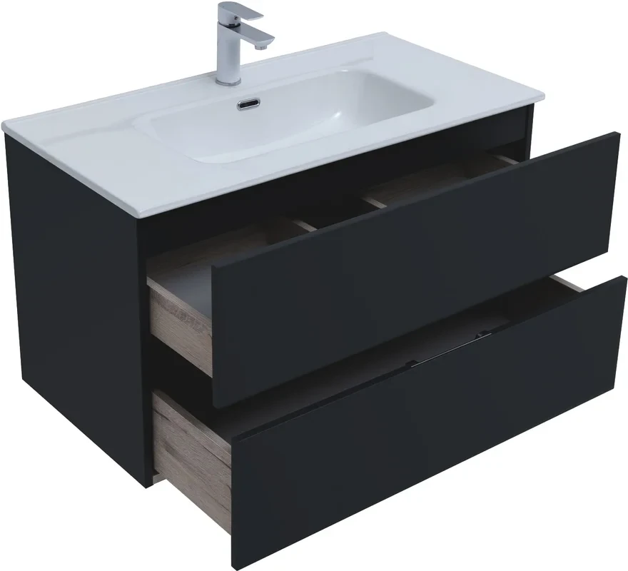 Тумба с раковиной Алвита new 90 2 ящ. цв.антрацит