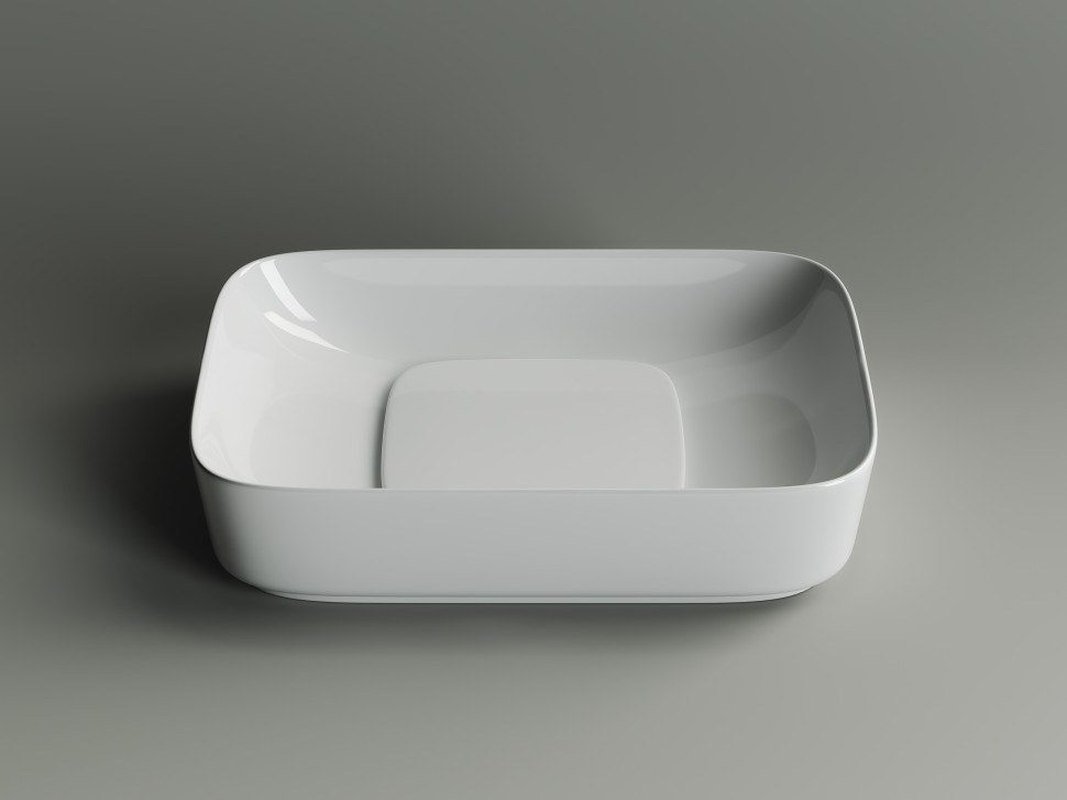 Умывальник чаша накладная прямоугольная с керамической накладкой на сливное отверстие Element 600x375x145мм