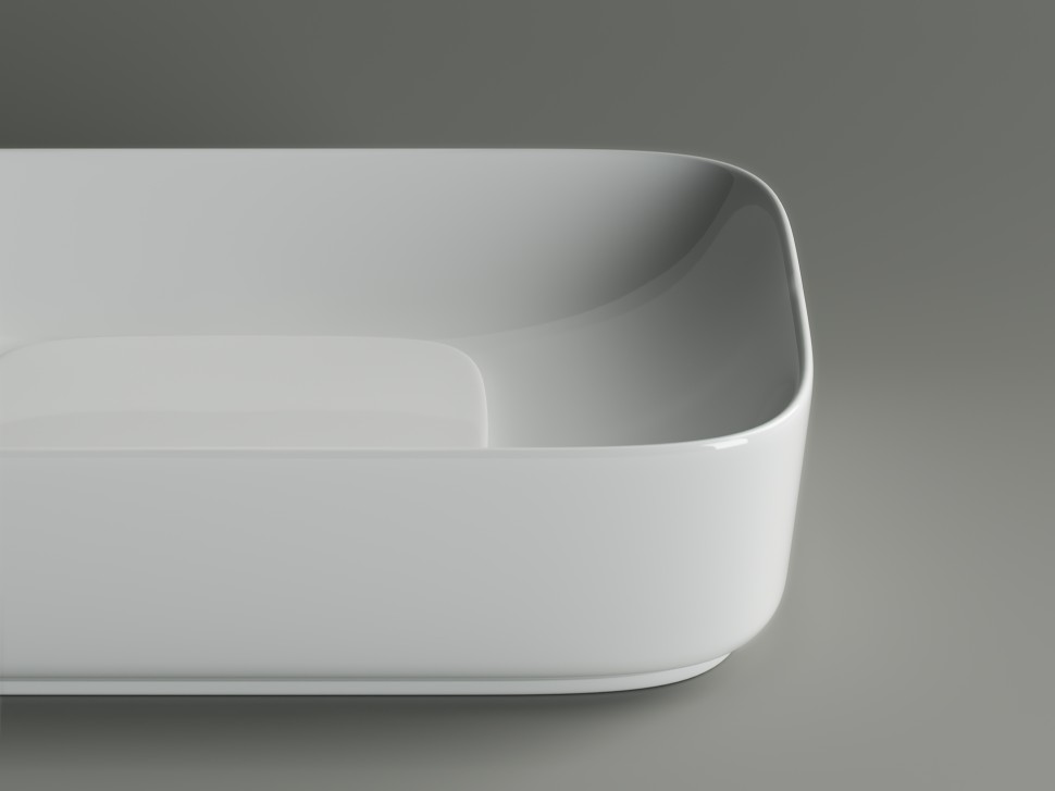 Умывальник чаша накладная прямоугольная с керамической накладкой на сливное отверстие Element 600x375x145мм