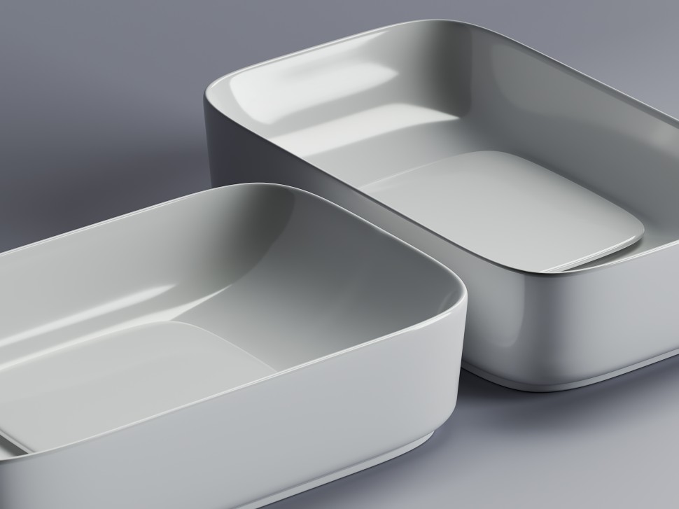 Умывальник чаша накладная прямоугольная с керамической накладкой на сливное отверстие Element 600x375x145мм