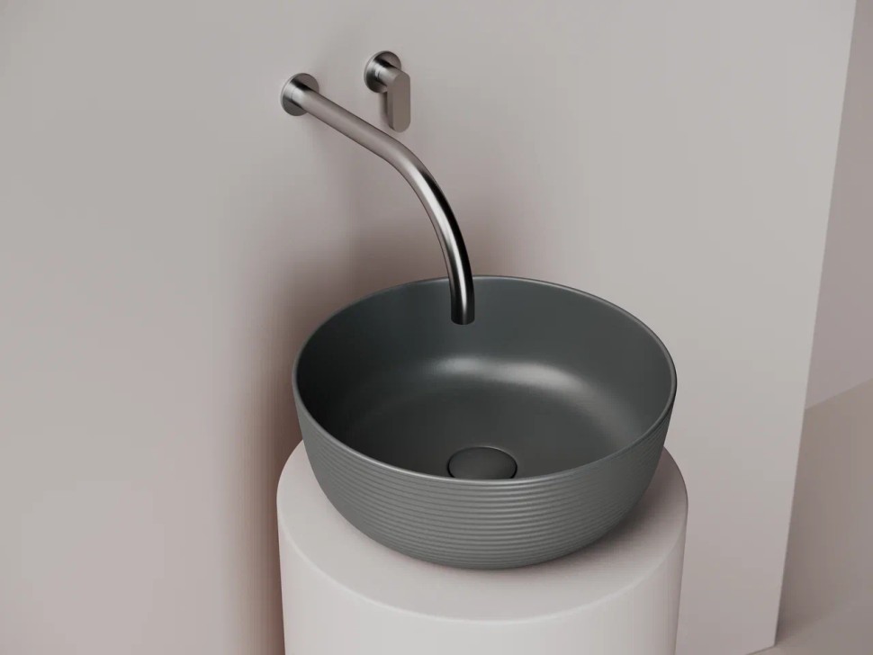 Раковина накладная круглая 356x356x135, цвет темный антрацит матовый