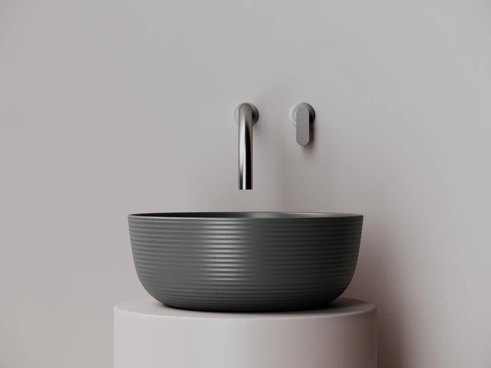 Раковина накладная круглая 356x356x135, цвет темный антрацит матовый