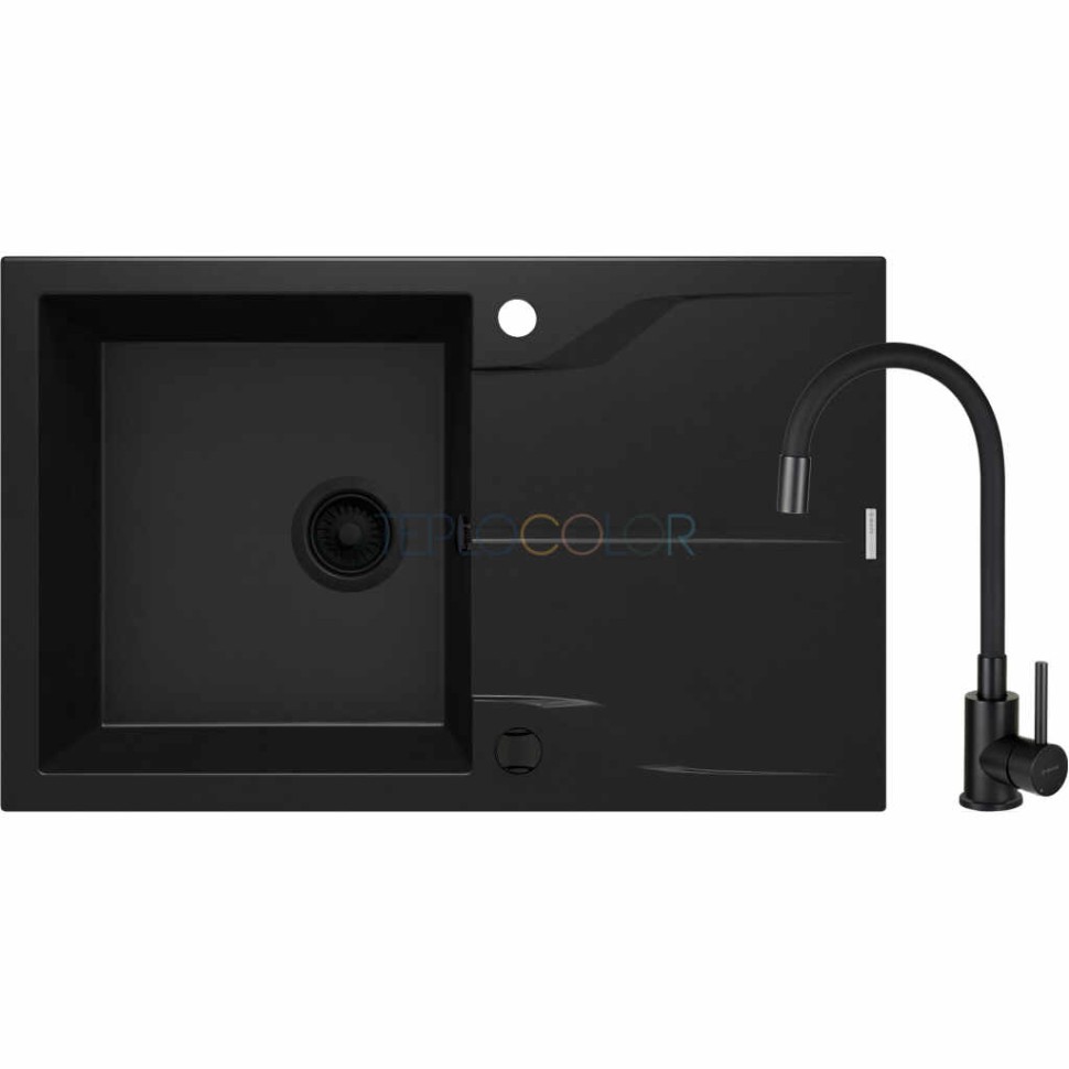 Гранитная мойка со смесителем, 1-чаша с осушкой